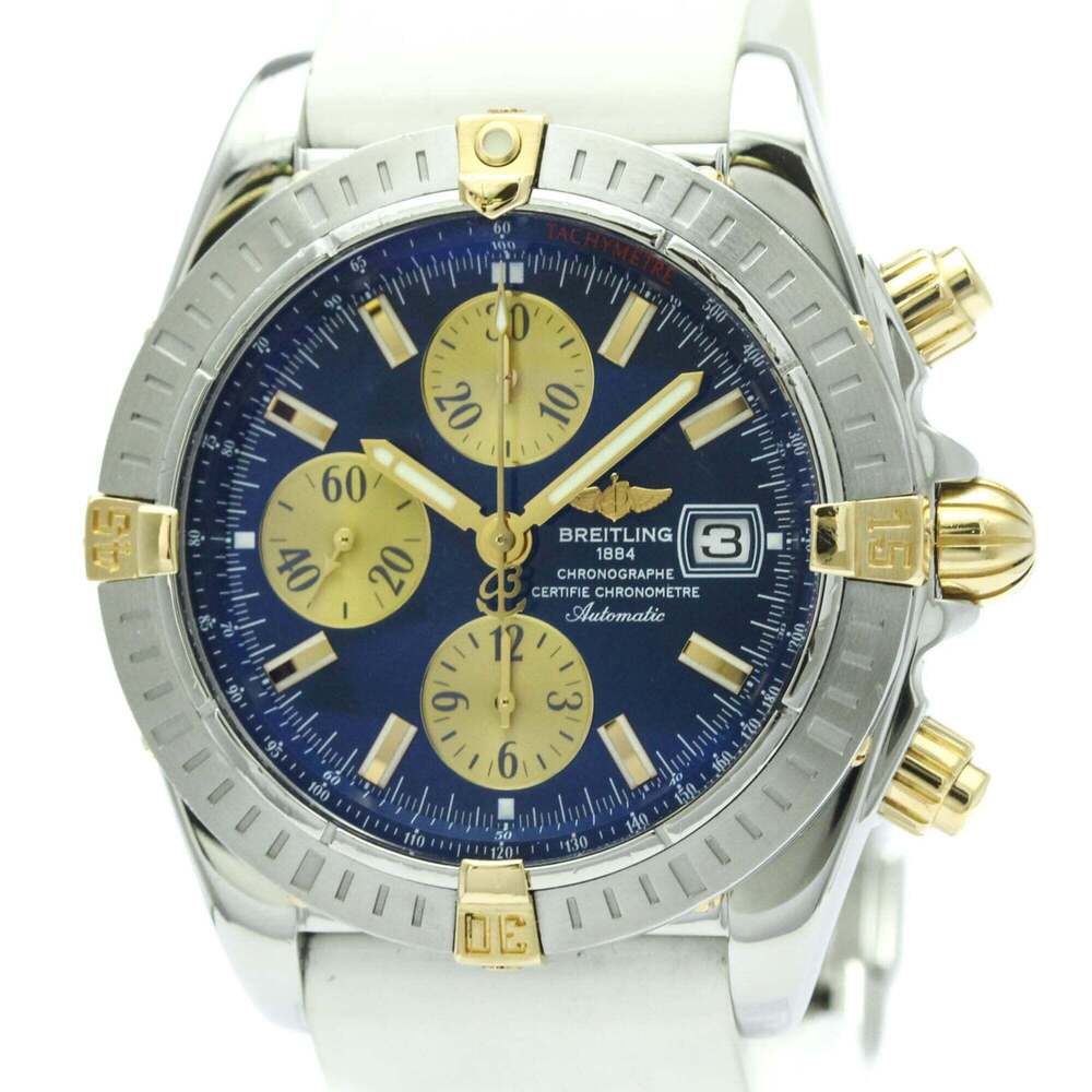 BREITLING Chronomat Evolution 18K Gold Steel Mens Watch B13356 Polished